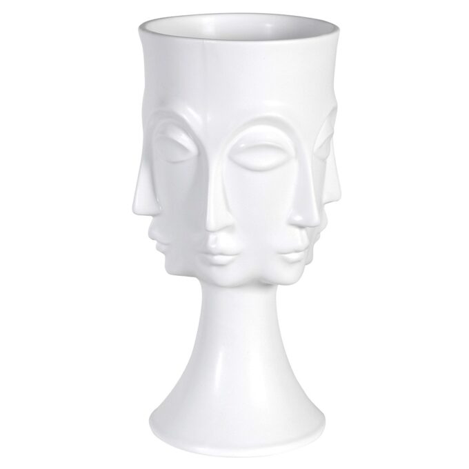 Бяла ваза на стойка "Лице"