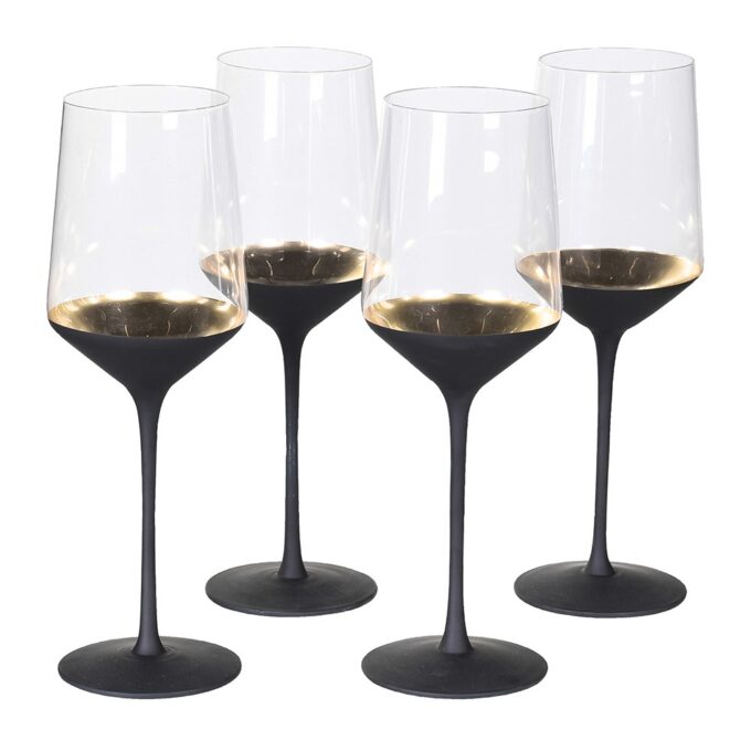Комплект от 4 чаши за бяло вино с черно столче